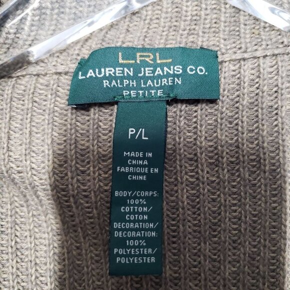 LRL Jeans Co Grandpa Cardigan Shawl Cardigan Cotton Olive Womens Petite Large - Picture 4 of 9